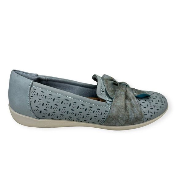 Earth Origins Shoes Size 9.5 M Blue Perforated Nubuck Scarf Slip On Flats Finley - Picture 1 of 7